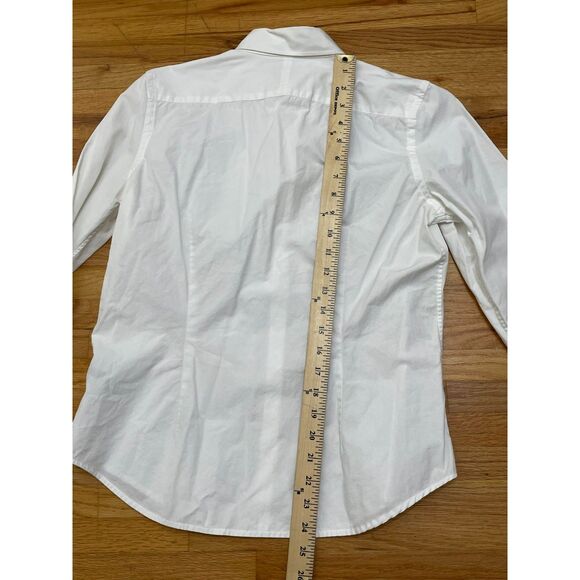 Lauren Ralph Lauren Women's M White Button-Up Cotton Shirt Ruffle Front Wedding - Picture 9 of 9